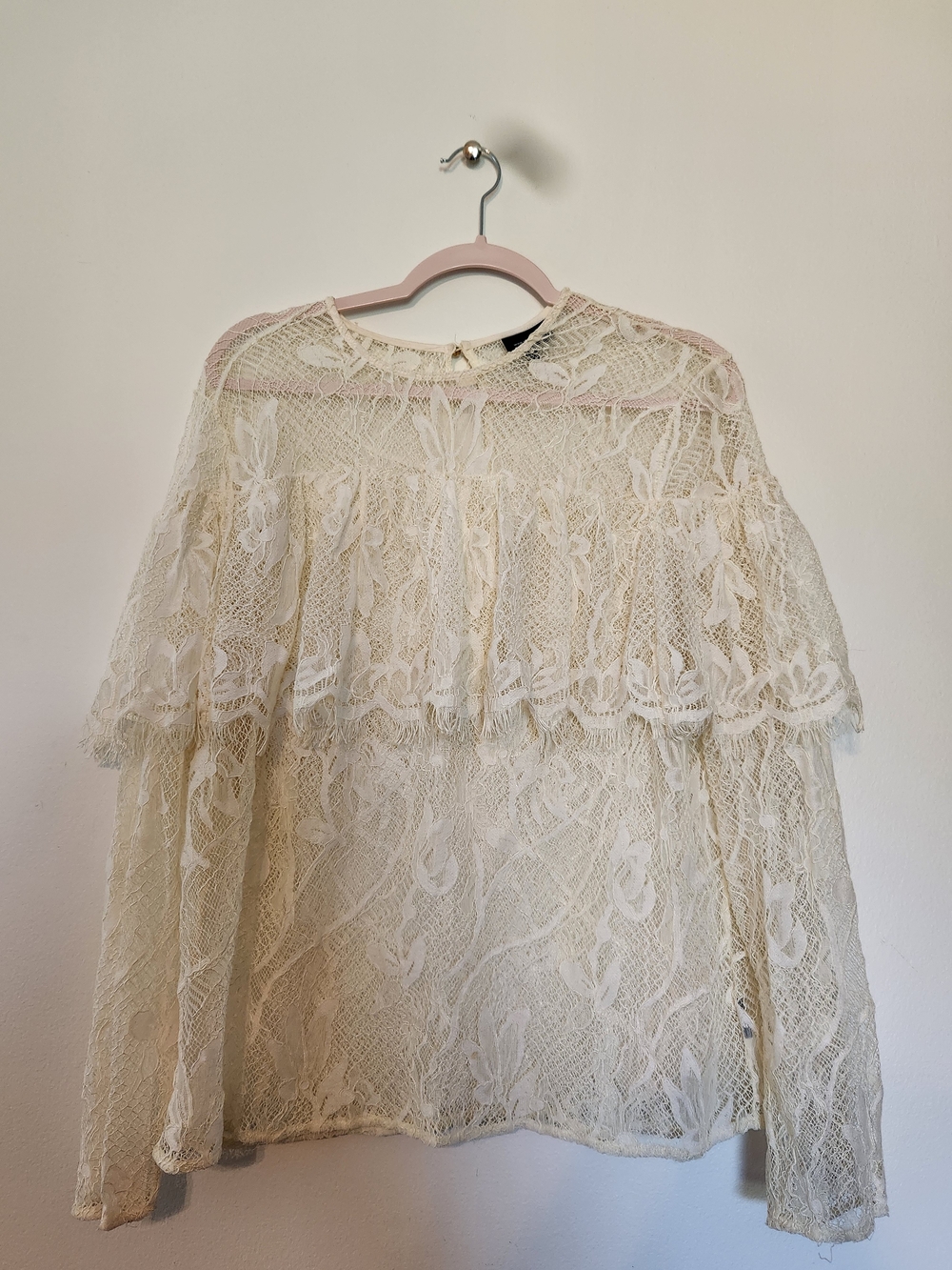 Who What Wear Cream Lace Overlay Long Sleeve Blouse